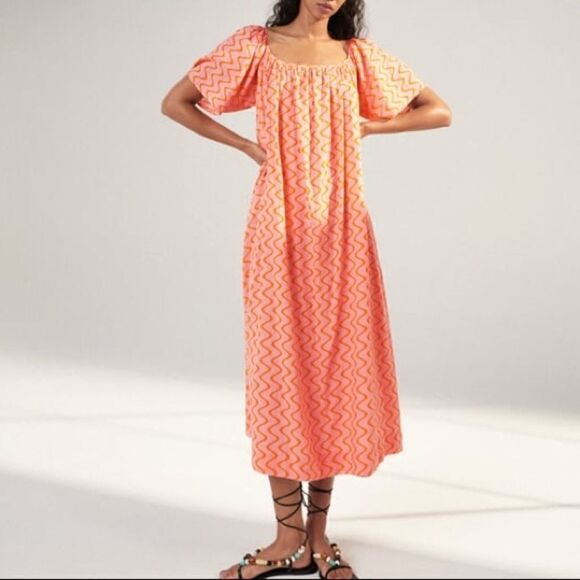 ZARA BOHO PRINTED CHEVRON MIDI DRESS - Picture 5 of 10